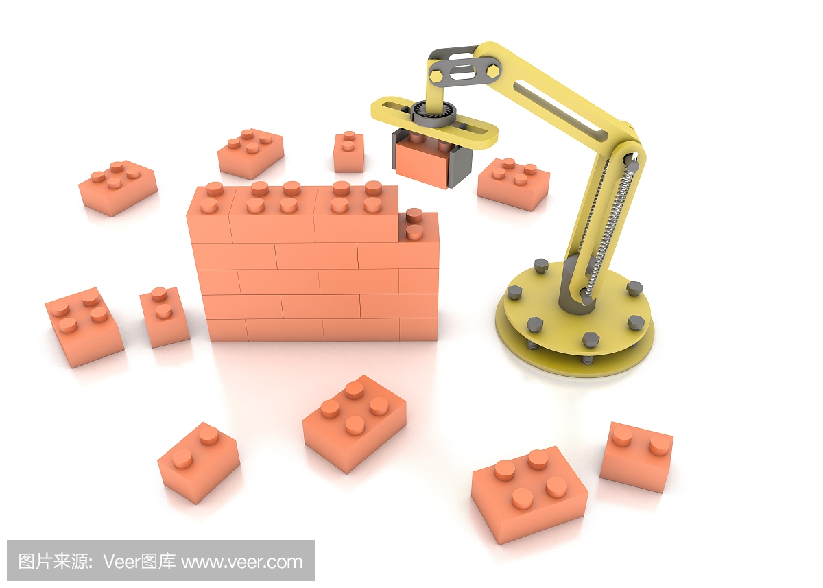 3d工業機器人機械臂建筑磚墻插圖
